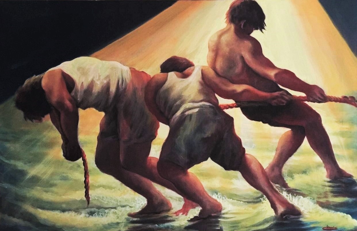 Fishermen under the lampara