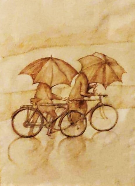 Umbrellas and Bicycles bench